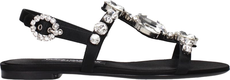 Dolce & Gabbana Black Satin Flat Sandals