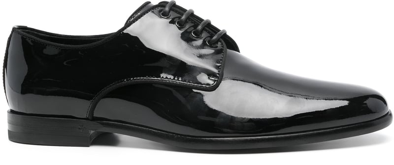 Polished Lacquered Leather Gros-Grain Derby Shoes