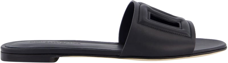 Dames Leren slide met DG logo Zwart