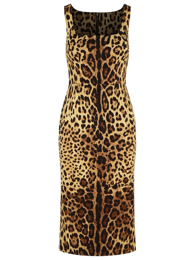 Animal Print Stretch Silk Dress with Spaghetti Straps