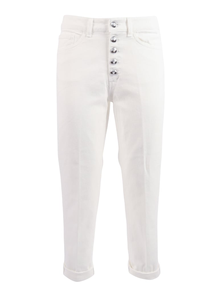 Cropped White Metallic Straight-Leg Pants