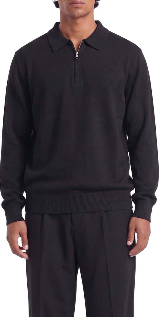Ole | Fine Zip Polo Knit | Black