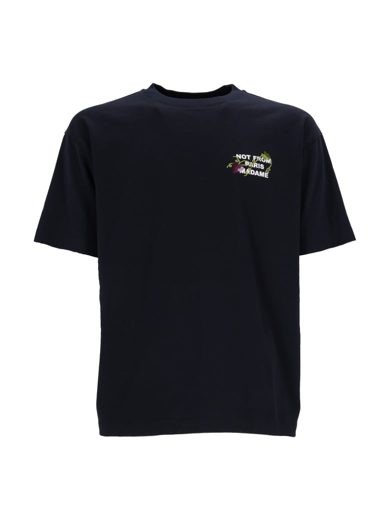 Navy Vine Embroidered Slogan T-Shirt