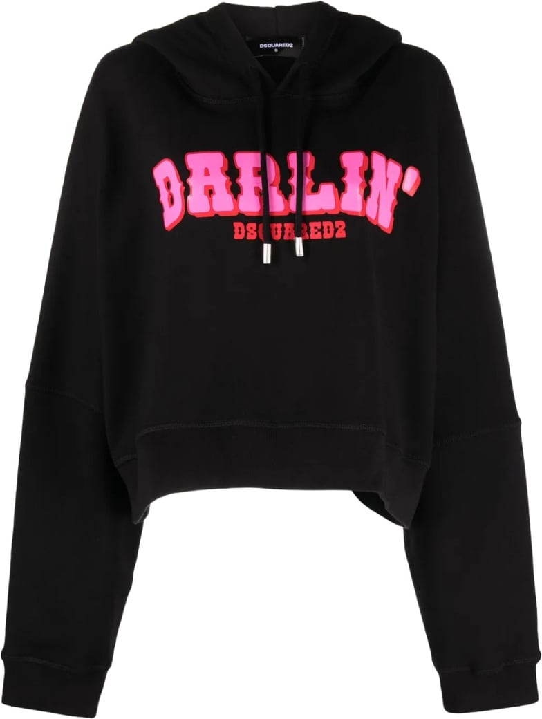 Cropped Hoodie With Bold Logo