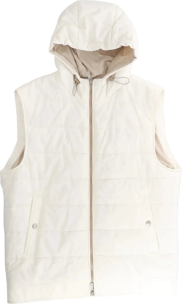 Eleventy Hooded Wool Vest in Beige, Size 50 IT