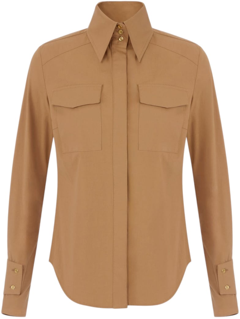 Chemise coton stretch camel daino Elisabetta Franchi Femme CA174 6391 A16