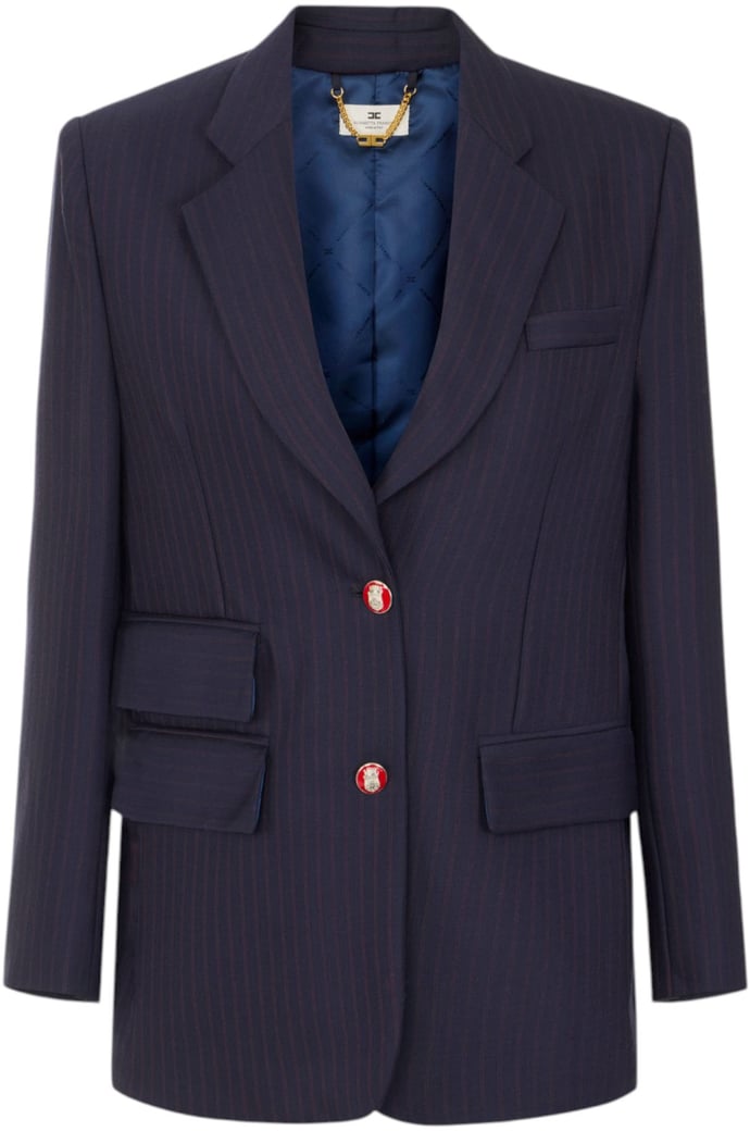 Veste tailleur loose navy rayé rouge bouton blason rouge Elisabetta Franchi Femme GI247 6382 F09