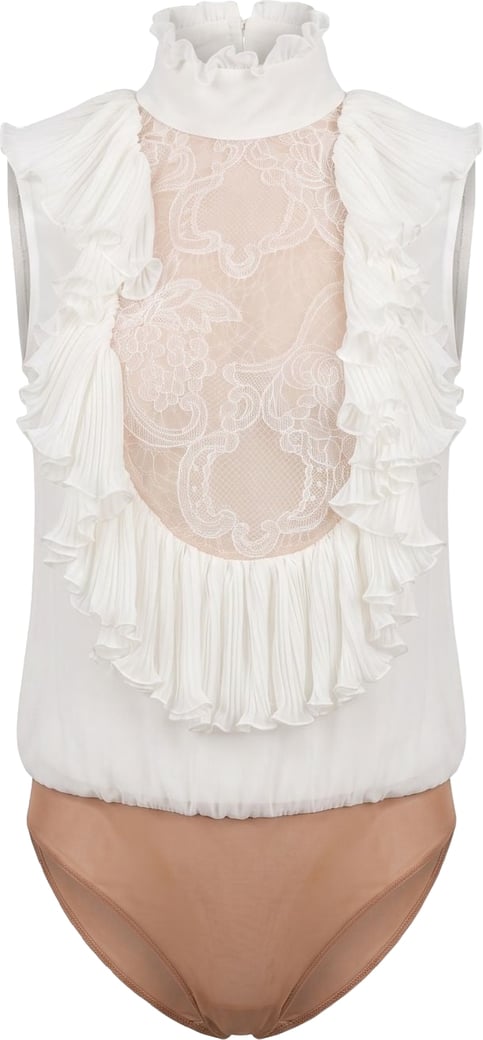Bodysuit with high collar and ruffle details