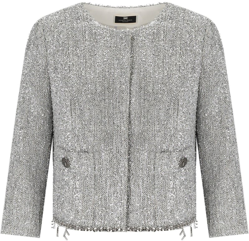 Silver Cropped Jacket With Charms Silver