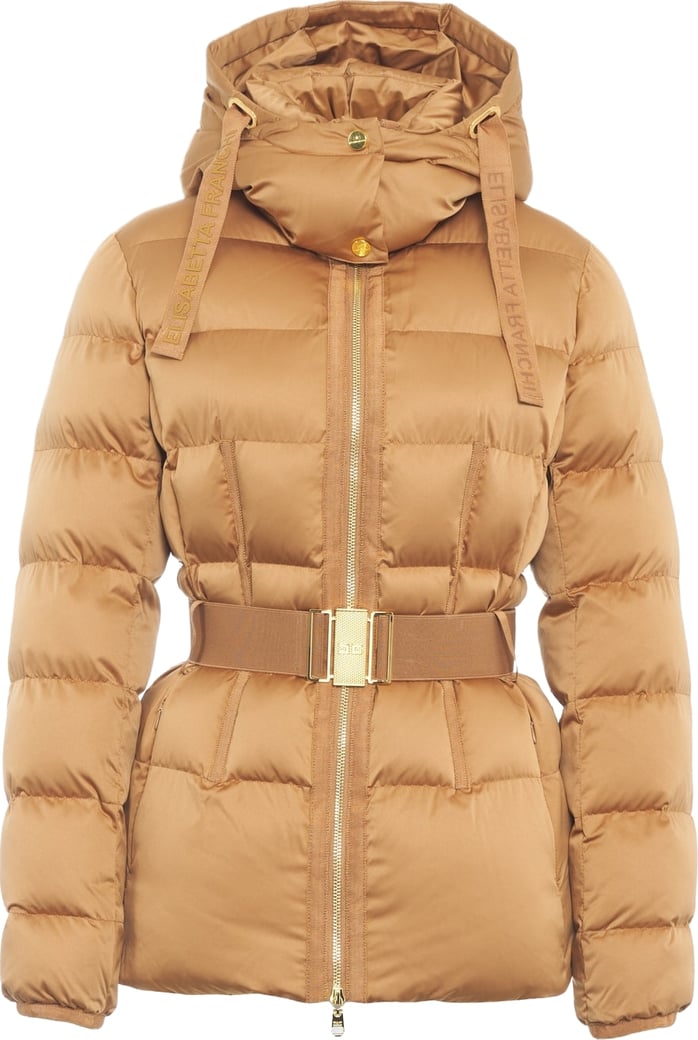 Puffer jacket with waist belt