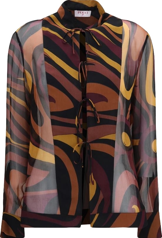 Burgundy Abstract Tie-Closure Sheer Silk Blouse