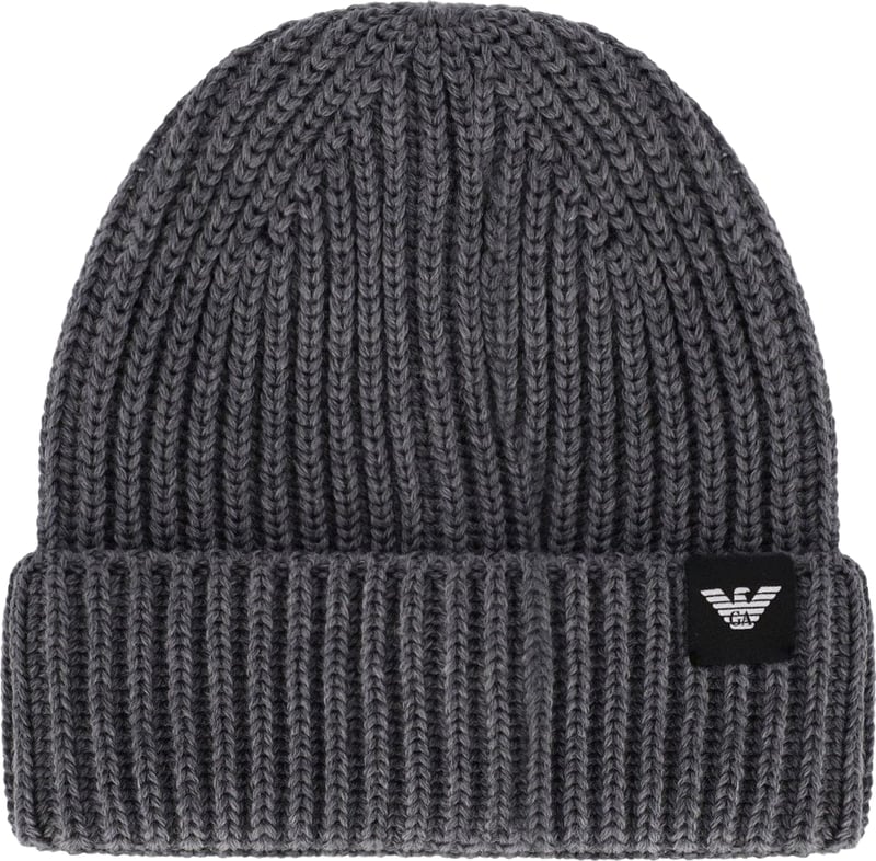 EMPORIO ARMANI DARK GREY RIBBED BEANIE