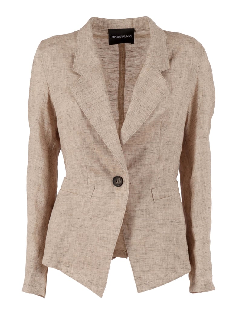 Beige Tailored Linen Blend Blazer