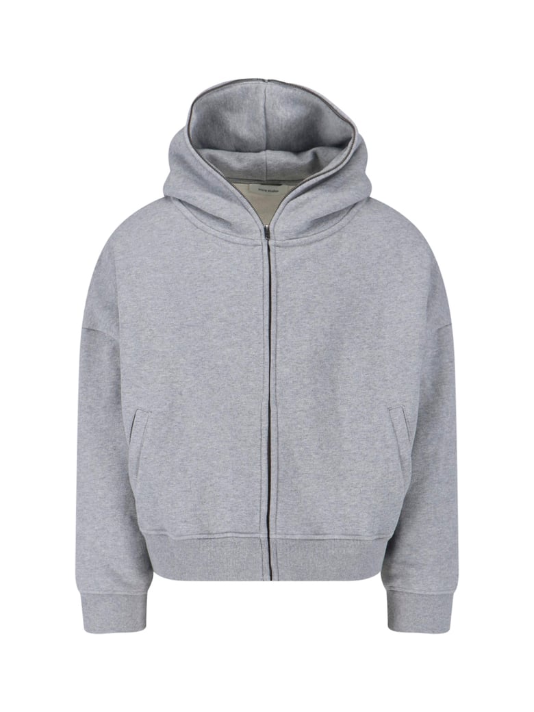Grey Cropped Roomy Hood Zip-Up Hoodie