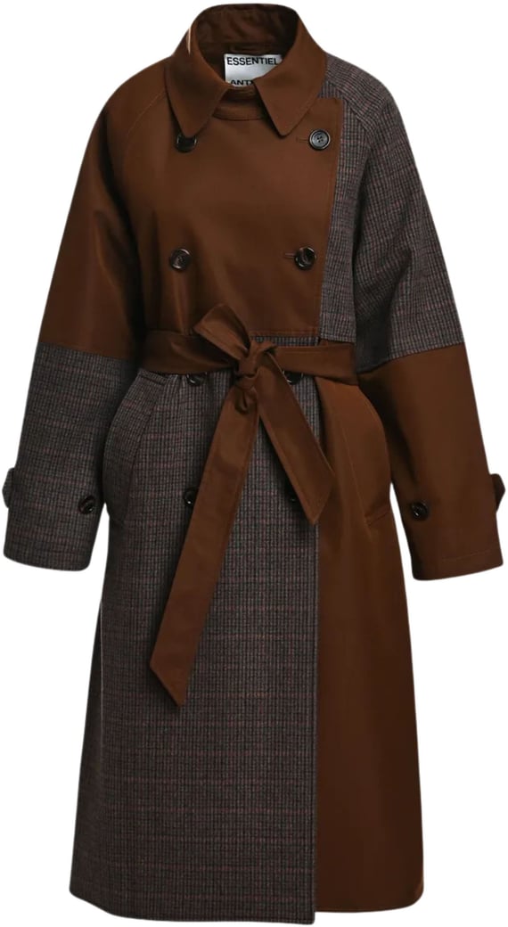 Essentiel Antwerp Patchwork Trench Coat Trenchcoats Bruin Kagu