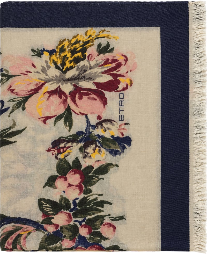 Wool and silk scarf with floral pattern