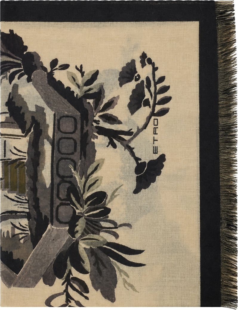 Scarf in wool and cashmere with floral pattern