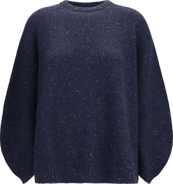 Textured Knit Sweater With Ballooned Sleeves And Crew Neckline