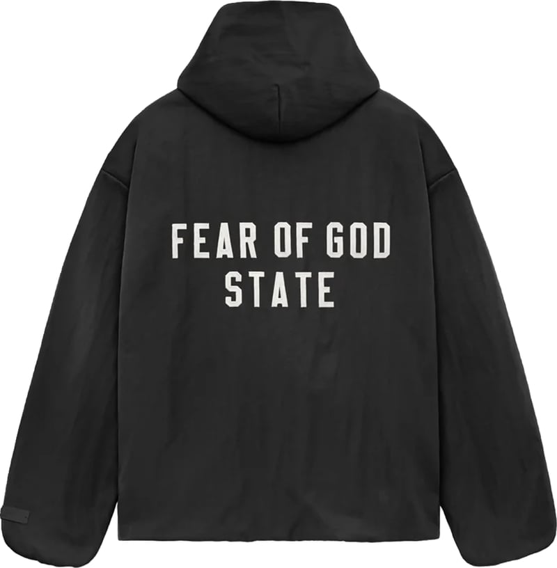 Fear of God Essentials Textured Nylon Hooded Coaches Jacket 'Zwart'