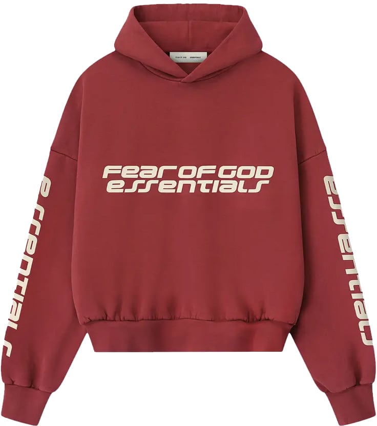Fear of God Essentials Cropped Relaxed Hoodie 'Crimson'