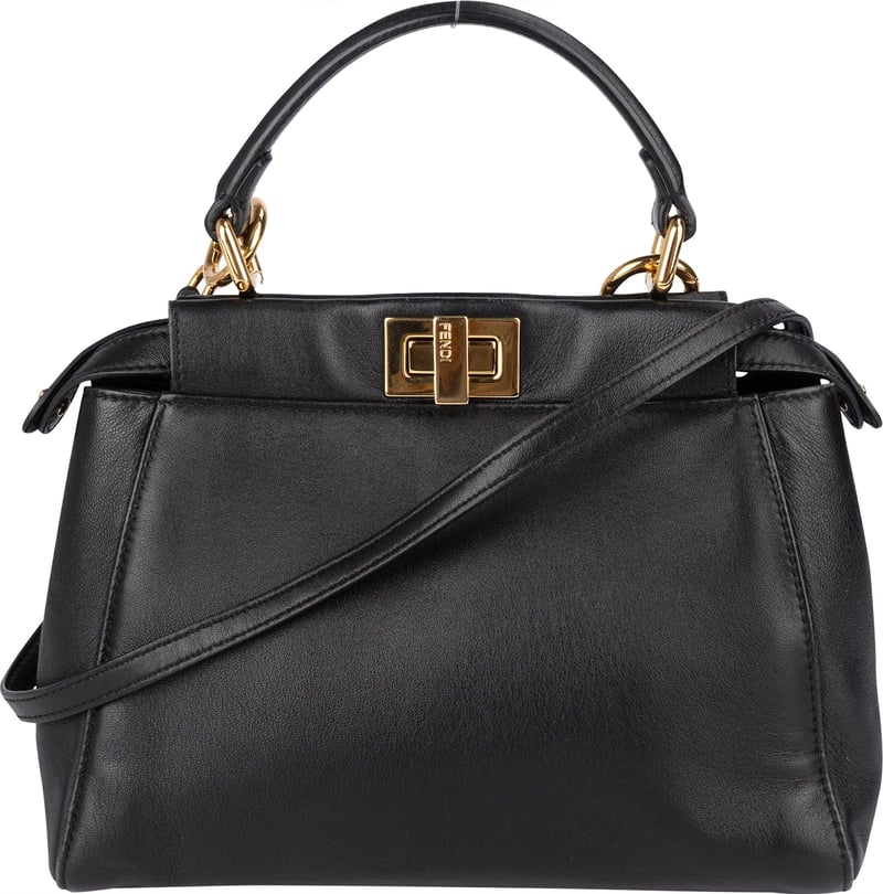 Fendi Black Leather Mini Peekaboo Handbag