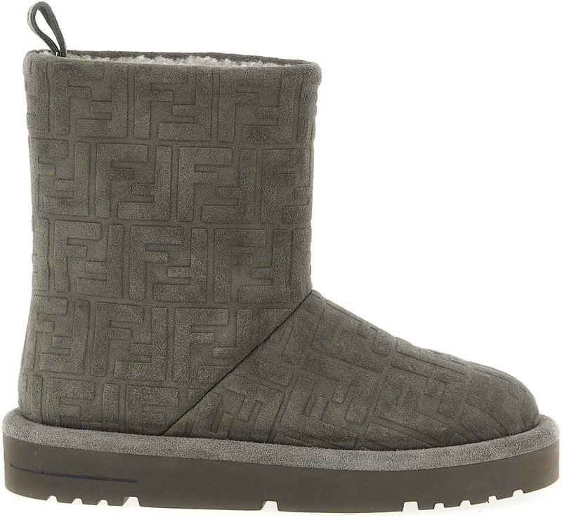 Fendi Gray Calfskin Ankle Boots