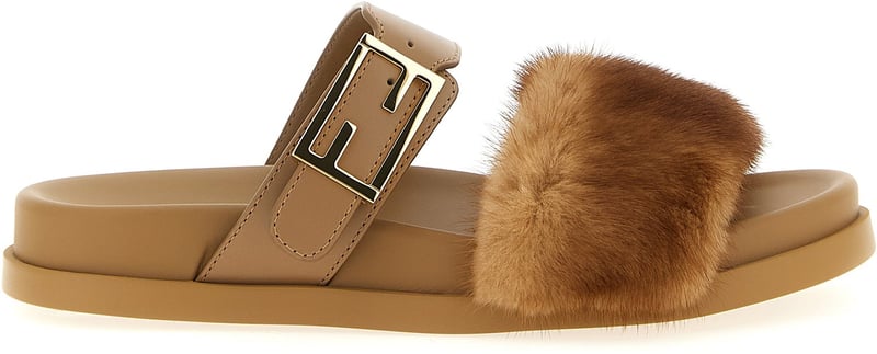 Fendi Brown Leather Slides