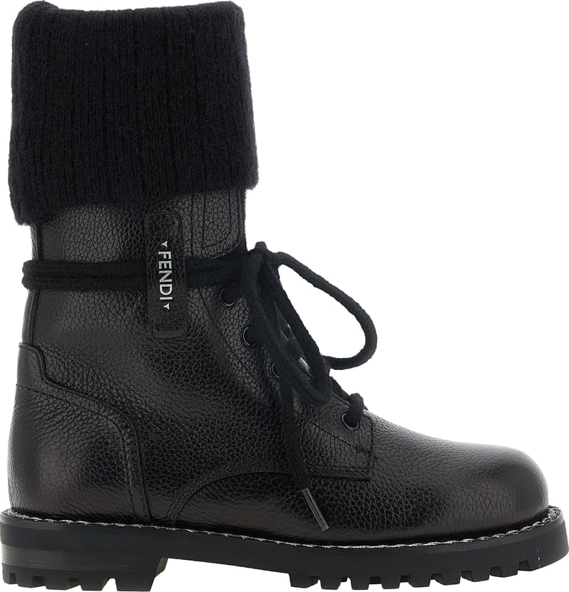 Fendi Black Calfskin Lace-Up Boots