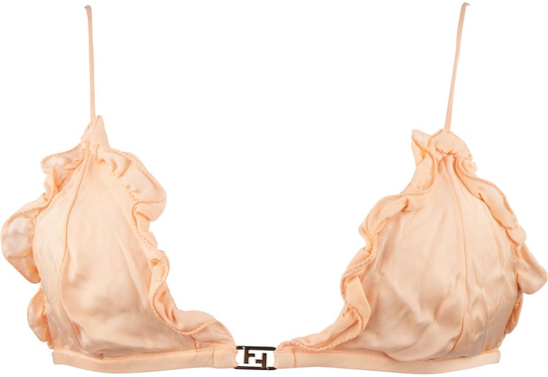 Fendi Pink Ruffled FF Emblem Bikini Top Swimwear (DE34 /XS)
