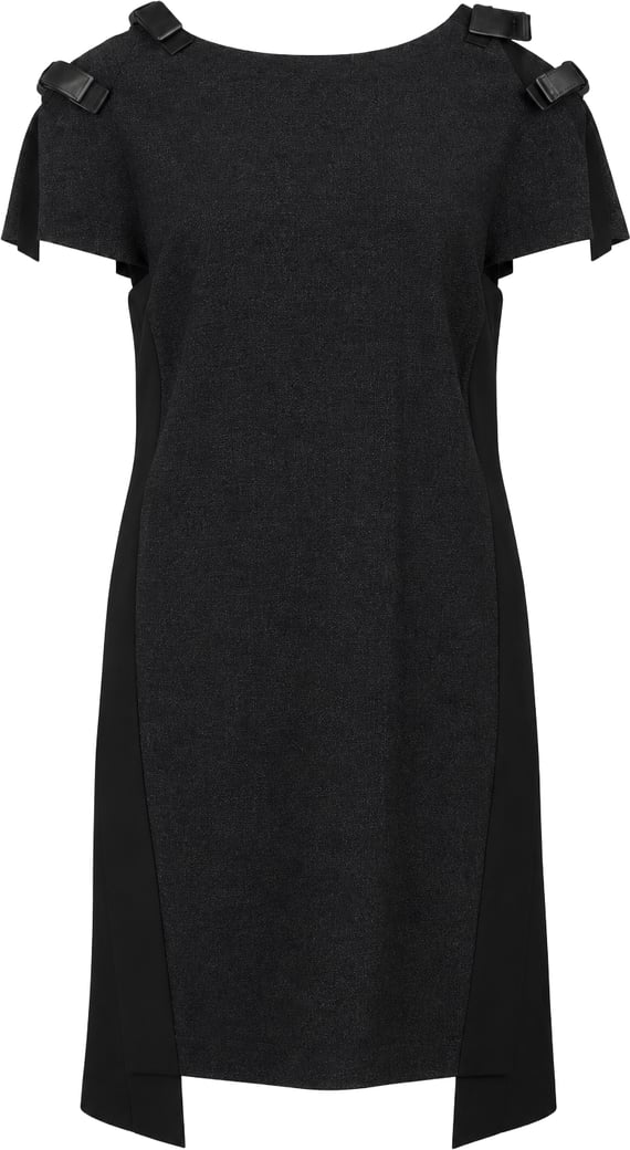 Fendi Black Wool Leather Bow Shoulder Shift Short Sleeve Dress (IT38)