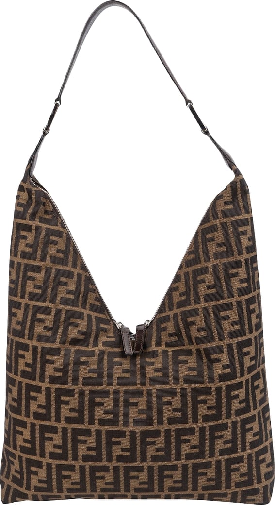 Fendi Monogram FF Zucca Canvas Diagonal Triangle Zip Large Shoulder Bag
