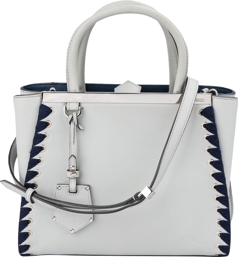 Fendi Blue Leather FF 2Jours Whipstitch Tote Handbag