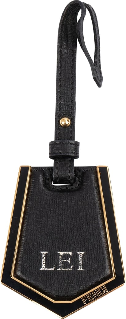 Fendi Black Granied Studded Luggage Tag Bag Charm (LEI)