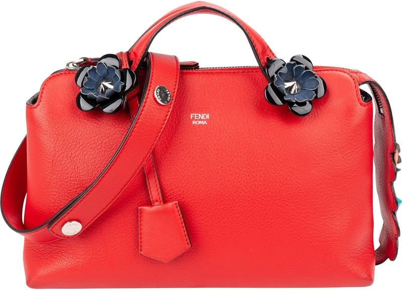 Fendi Red Leather By The Way Small Flowerland Shoulder Handbag
