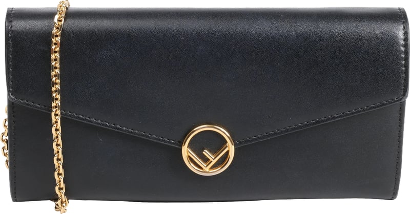 Fendi Continental F Leather Chain Wallet in Black 8M0365