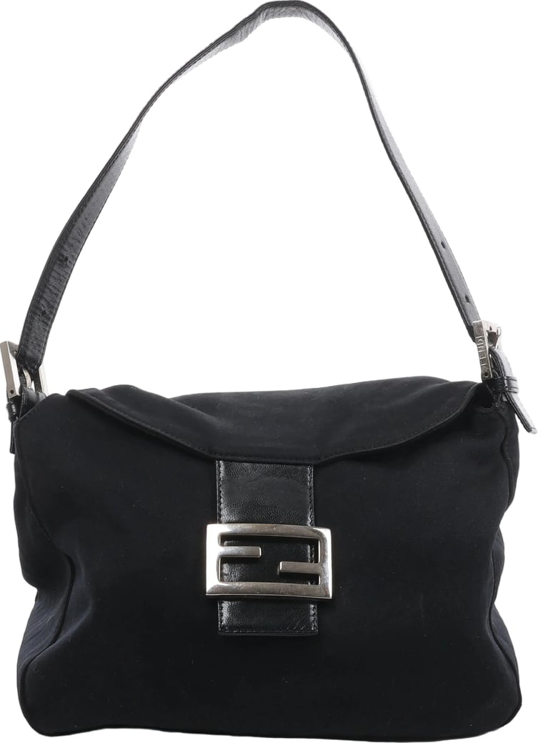 Fendi Mama Baguette Neoprene/Jersey x Leather Shoulder Bag in Black 26426
