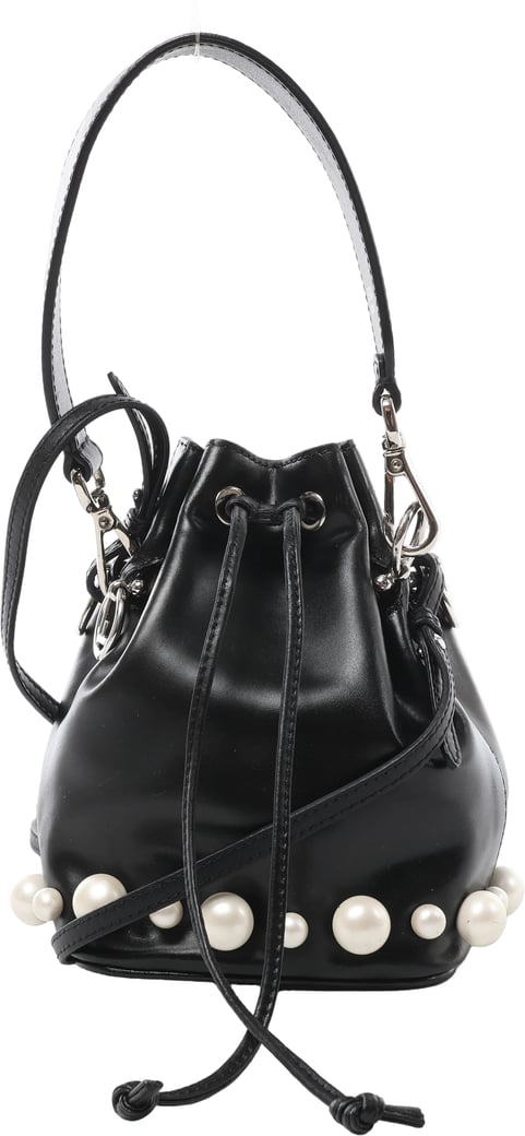 Fendi Mon Tresor Mini 8BS010 Leather x Pearl 2Way Shoulder Bag in Black