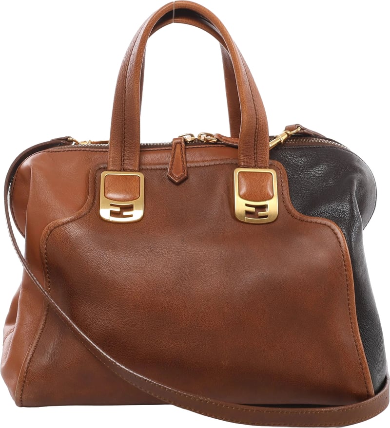 Fendi Chameleon Leather 2Way Handbag Brown 8BL114