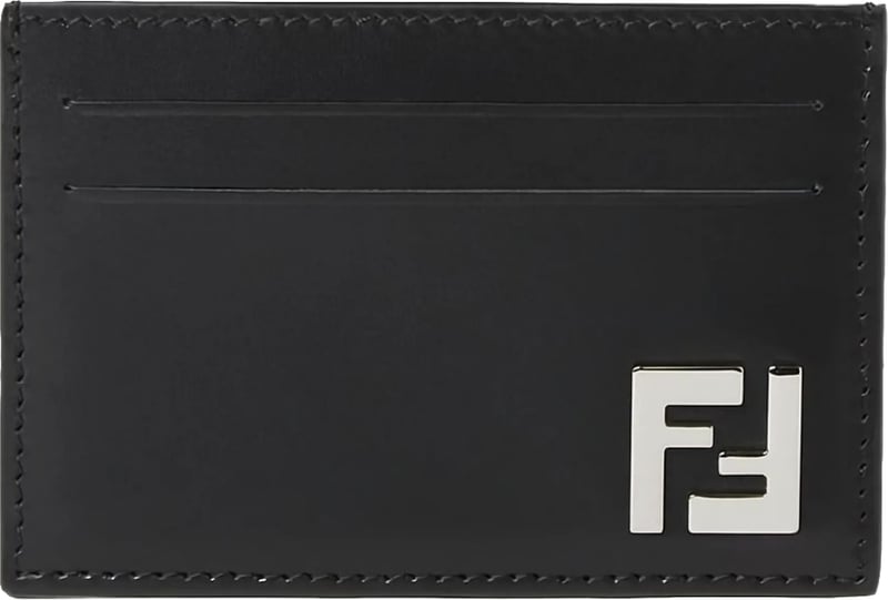 Fendi Logo-Plaque Leather Cardholder Black
