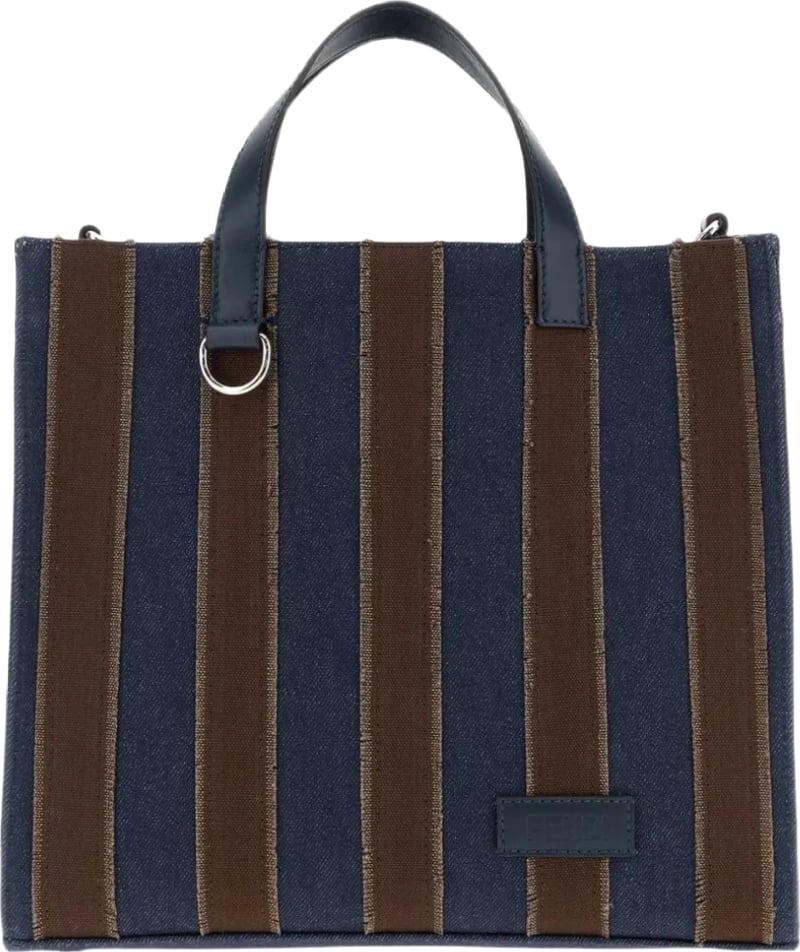 Fendi Pequin Tote Bag Blue Brown