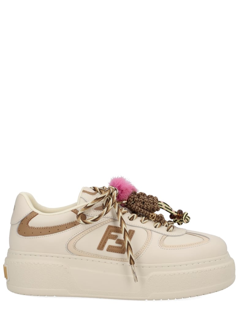 Cream Leather Fendi Match Sneakers