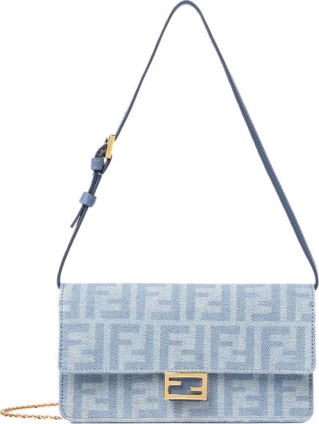 Fendi Wallet On Chain Baguette Light blue FF denim wallet