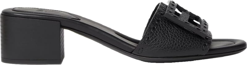 Fendi Baguette Black Women's Leather Heeled Slides