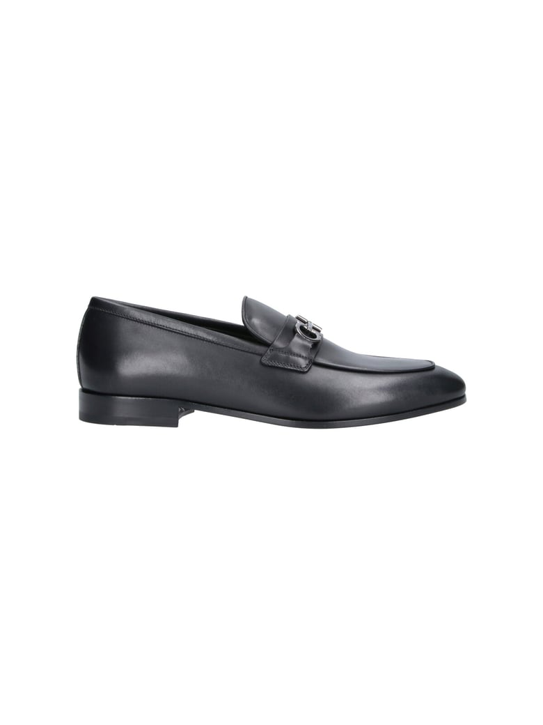 Black Gancini Round Toe Leather Loafers