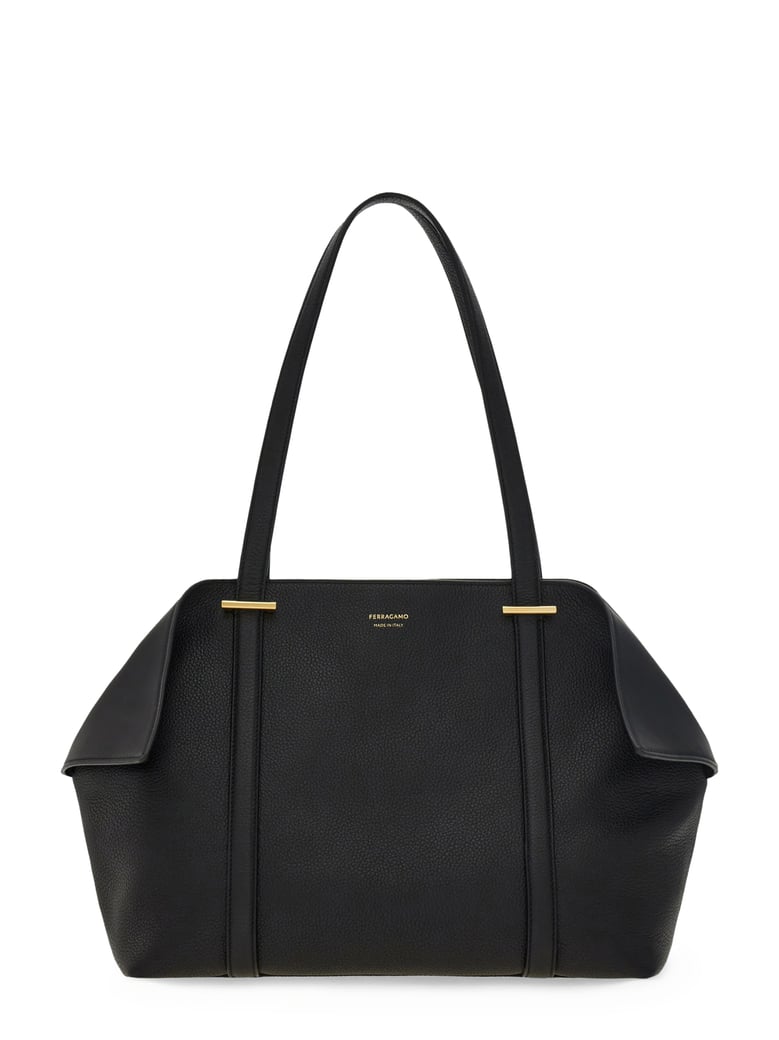 Structured Black Calf Leather Handbag with Minimalist Design