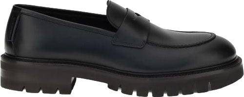 Ferragamo Black Calf Leather Bos Taurus Slip-On Loafers
