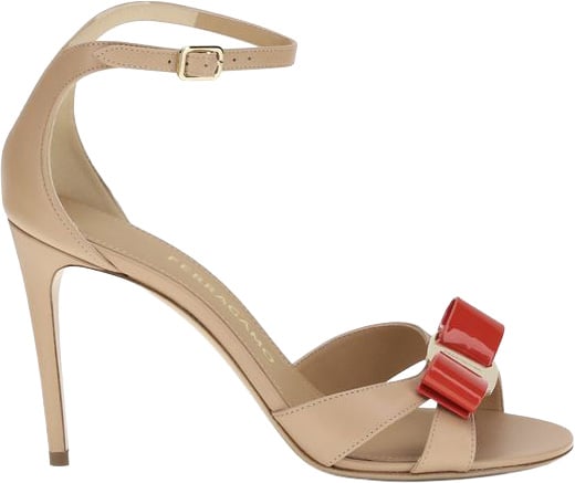 Ferragamo Beige Calf Leather Bos Taurus Stiletto Heel Sandals
