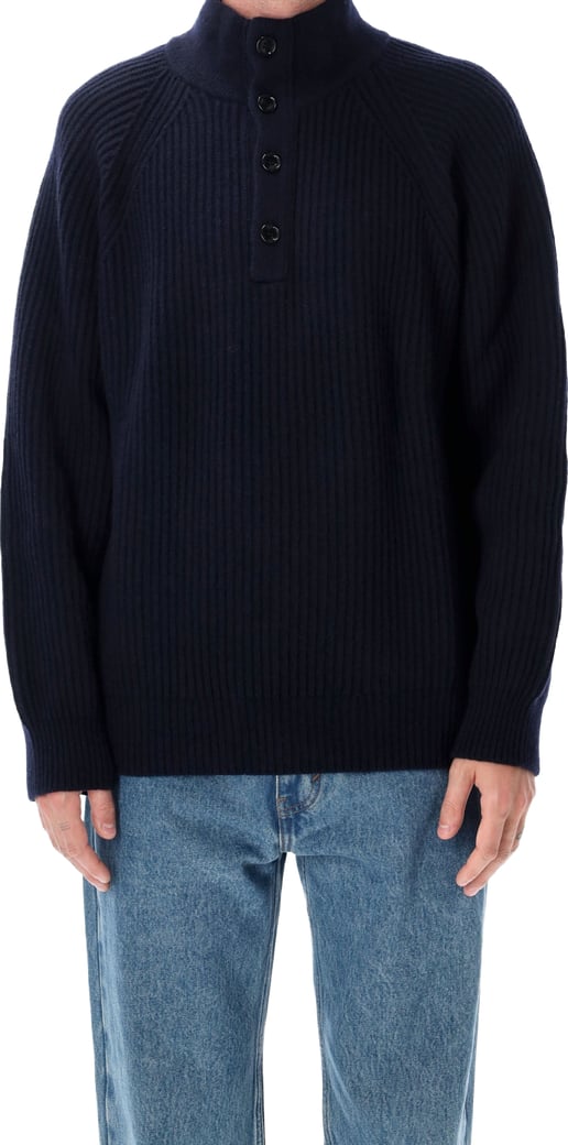 High Neck Button Blu