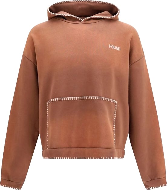 Relaxed Fit Brown Hoodie With Contrasting Whipstitch Details