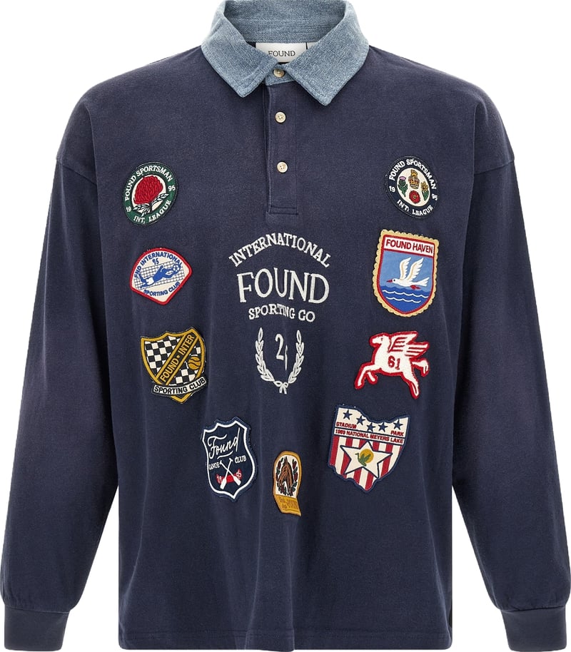 Long-Sleeve Denim Collar Embroidered Polo Shirt